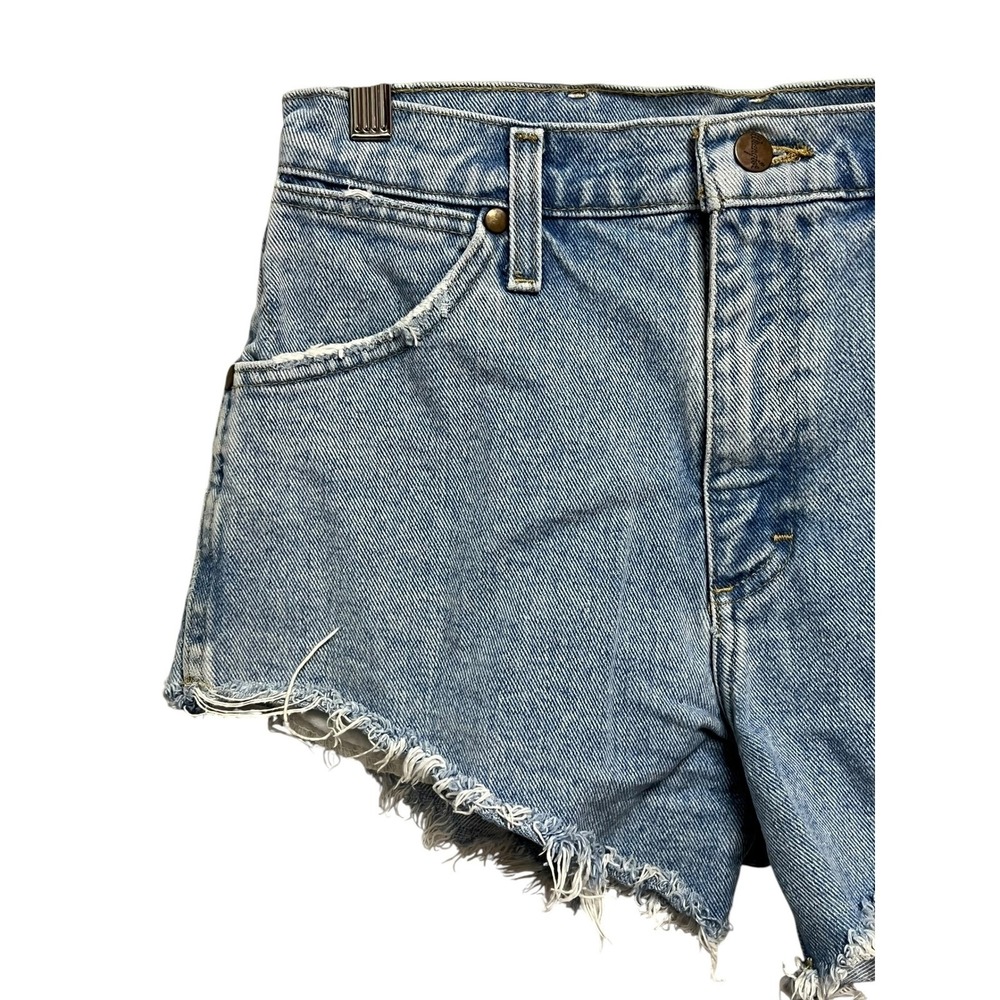 Wrangler Denim Shorts Womens 28 Blue Distressed Frayed Cut Off High Waisted Boho - Picture 3 of 9